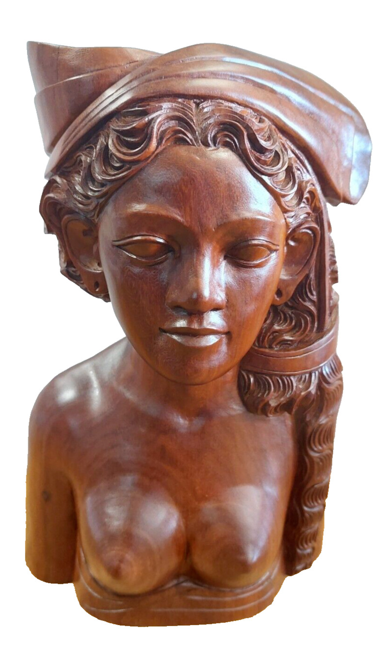 Hand-Crafted Wooden Woman Figurine Klungkung Bali Indonesia Female Wood Carved